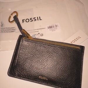 Fossil Black Leather Key Ring Card Wallet